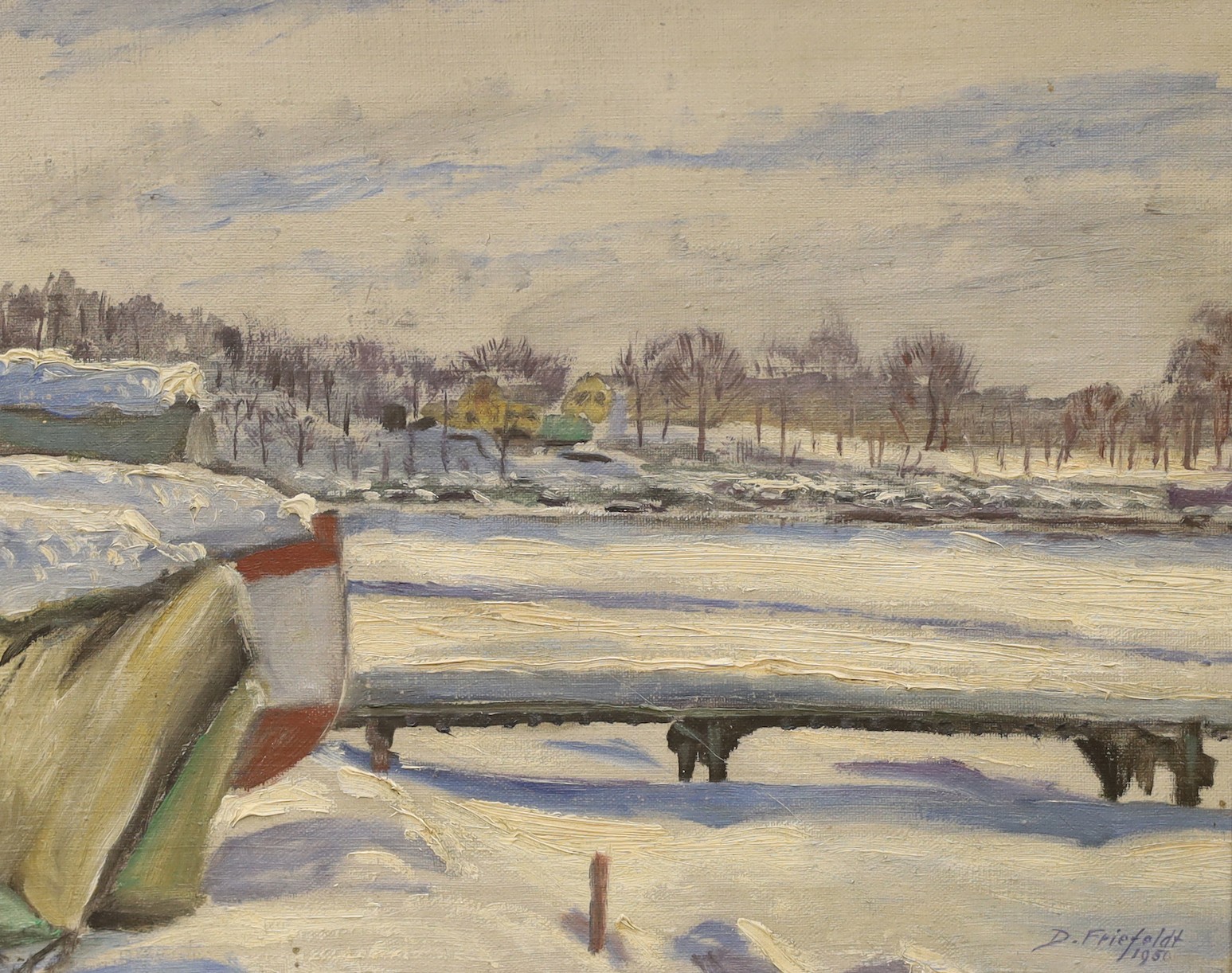 David Friefeldt (Swedish 1889-1978), oil on canvas, Winter landscape, signed and dated 1951, 33 x 41cm